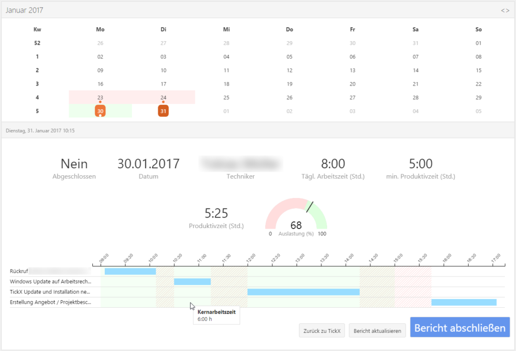 Funktionen des Working Time Report