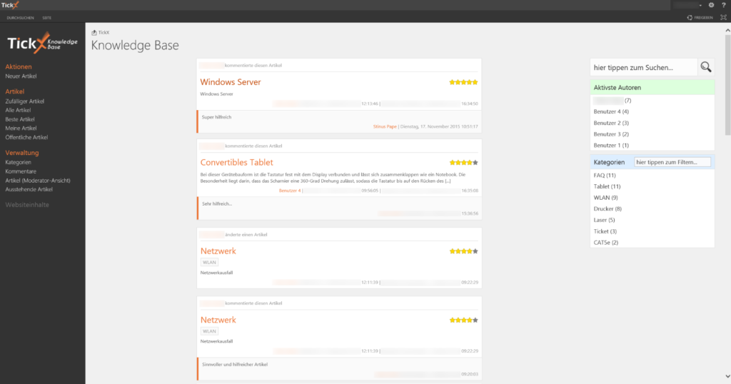 Dashboard der Knowledge Base