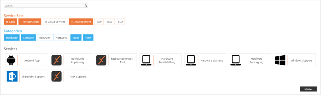 Service Sets in der Service Catalog Integration